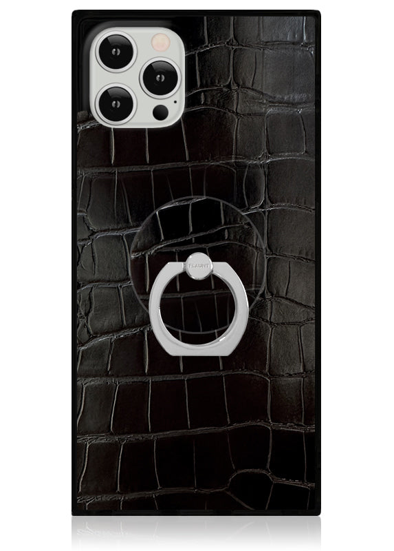 SQUARE? Black Crocodile Faux Leather iPhone Case