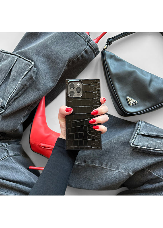 SQUARE? Black Crocodile Faux Leather Galaxy Case