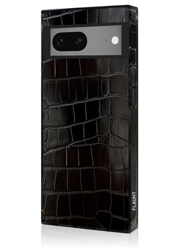 SQUARE? Black Crocodile Faux Leather Pixel Case