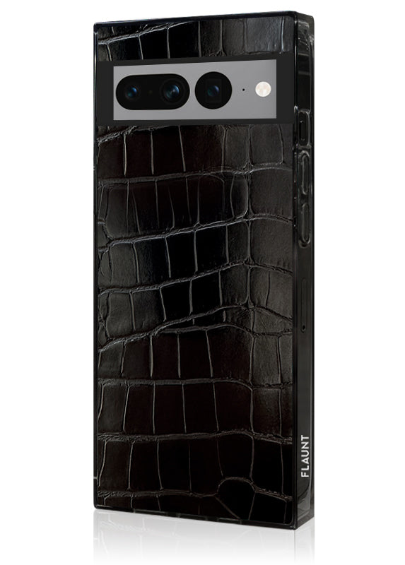SQUARE? Black Crocodile Faux Leather Pixel Case