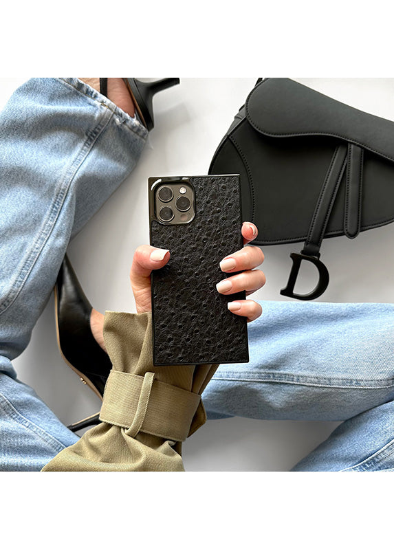 SQUARE? Black Ostrich Faux Leather iPhone Case