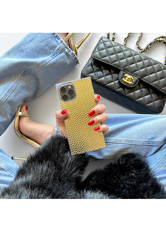 SQUARE? Gold Metallic Snakeskin Faux Leather iPhone Case