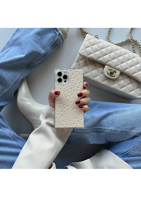 SQUARE? Ivory Ostrich Faux Leather Galaxy Case