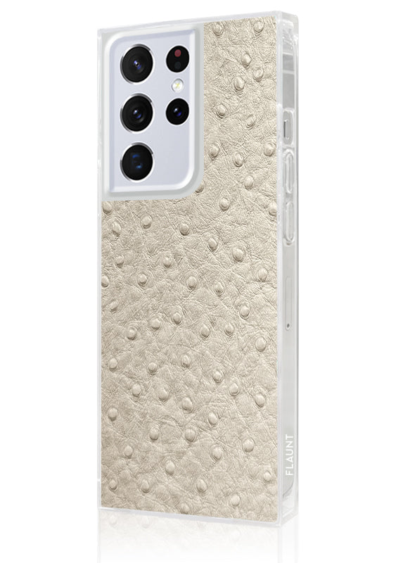 SQUARE? Ivory Ostrich Faux Leather Galaxy Case