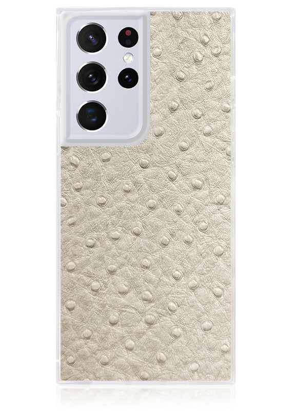 SQUARE? Ivory Ostrich Faux Leather Galaxy Case