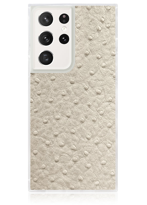 SQUARE? Ivory Ostrich Faux Leather Galaxy Case