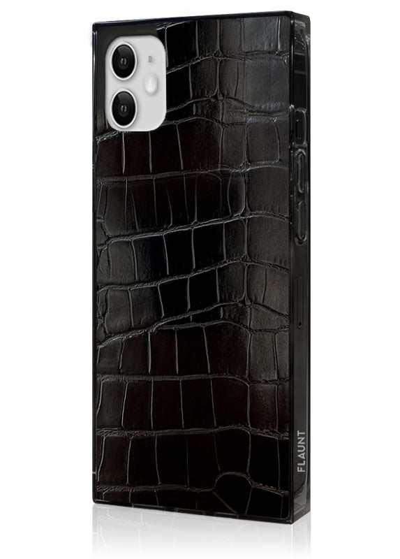 SQUARE? Black Crocodile Faux Leather iPhone Case