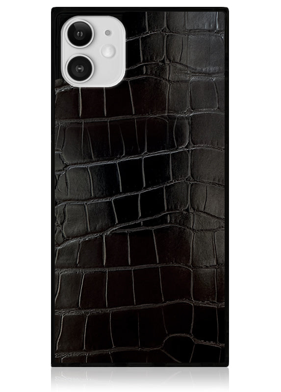 SQUARE? Black Crocodile Faux Leather iPhone Case