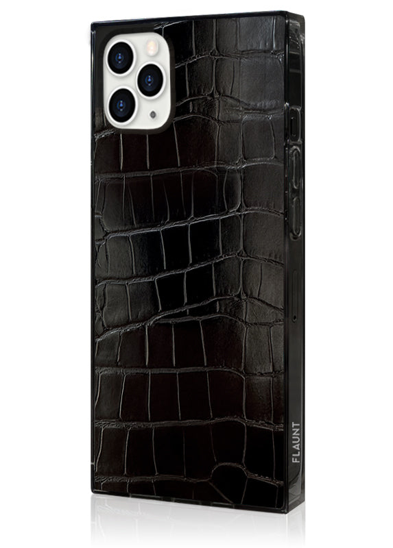 SQUARE? Black Crocodile Faux Leather iPhone Case