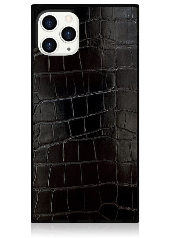 SQUARE? Black Crocodile Faux Leather iPhone Case