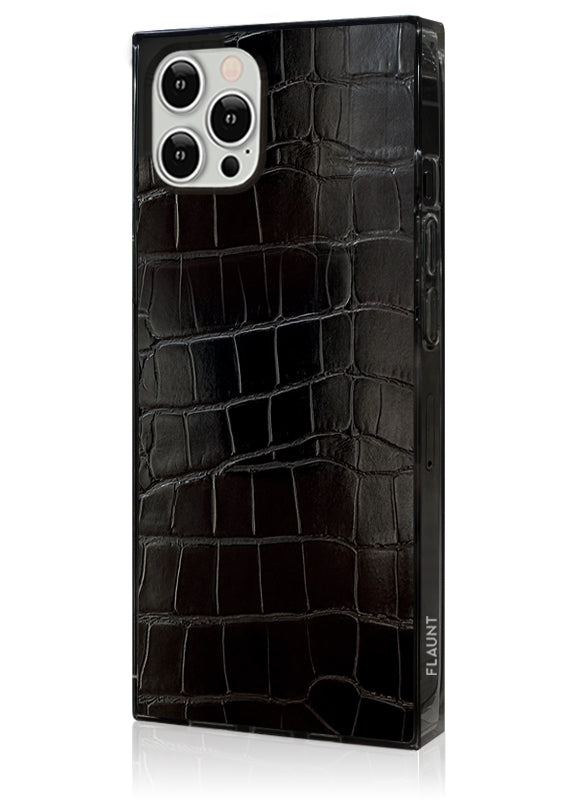 SQUARE? Black Crocodile Faux Leather iPhone Case