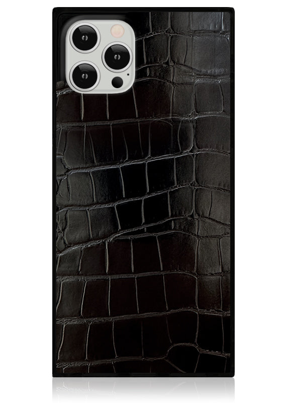 SQUARE? Black Crocodile Faux Leather iPhone Case
