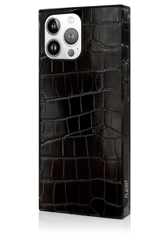 SQUARE? Black Crocodile Faux Leather iPhone Case