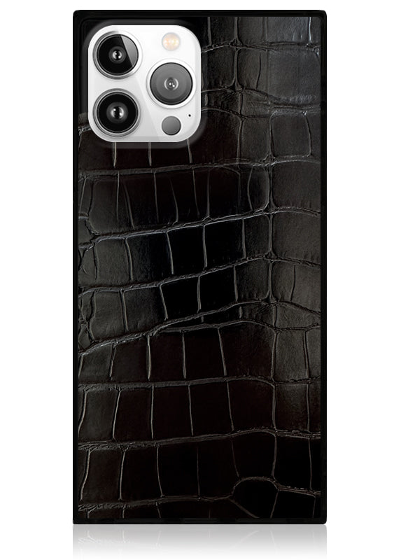 SQUARE? Black Crocodile Faux Leather iPhone Case