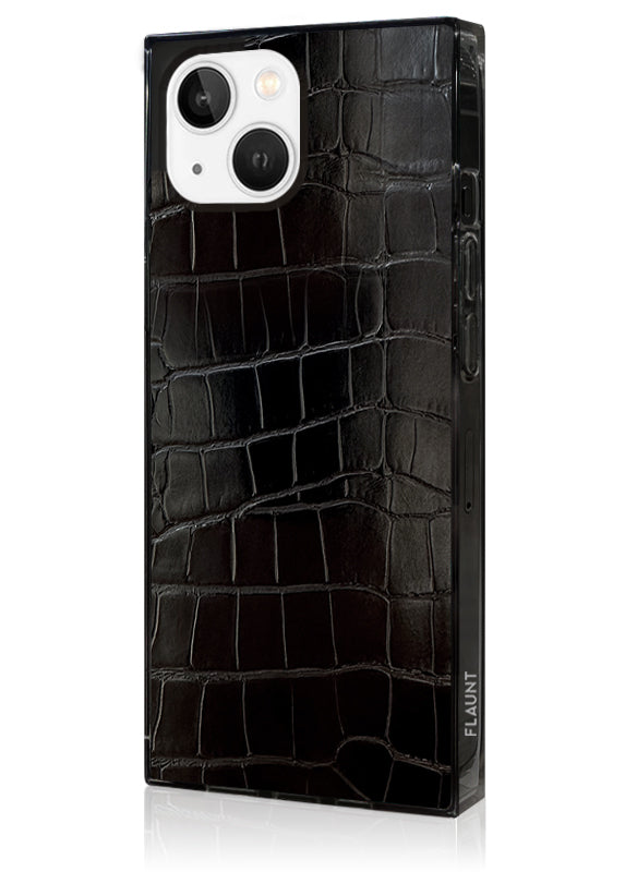 SQUARE? Black Crocodile Faux Leather iPhone Case