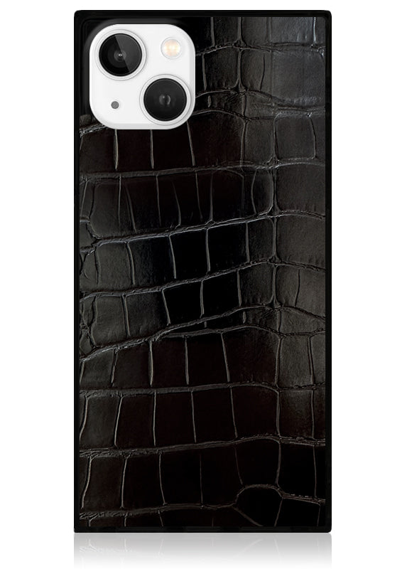 SQUARE? Black Crocodile Faux Leather iPhone Case