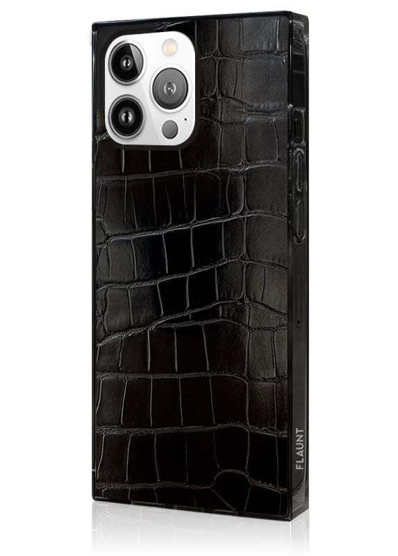 SQUARE? Black Crocodile Faux Leather iPhone Case