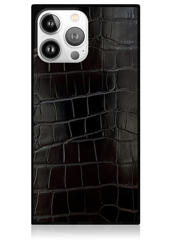 SQUARE? Black Crocodile Faux Leather iPhone Case