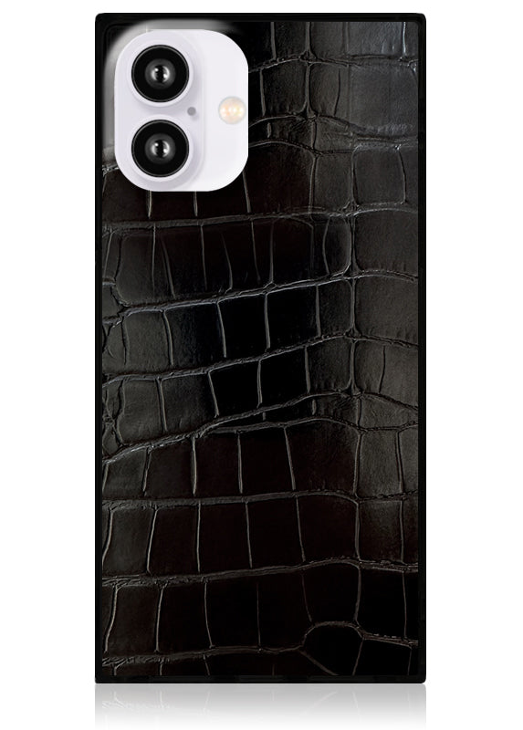 SQUARE? Black Crocodile Faux Leather iPhone Case