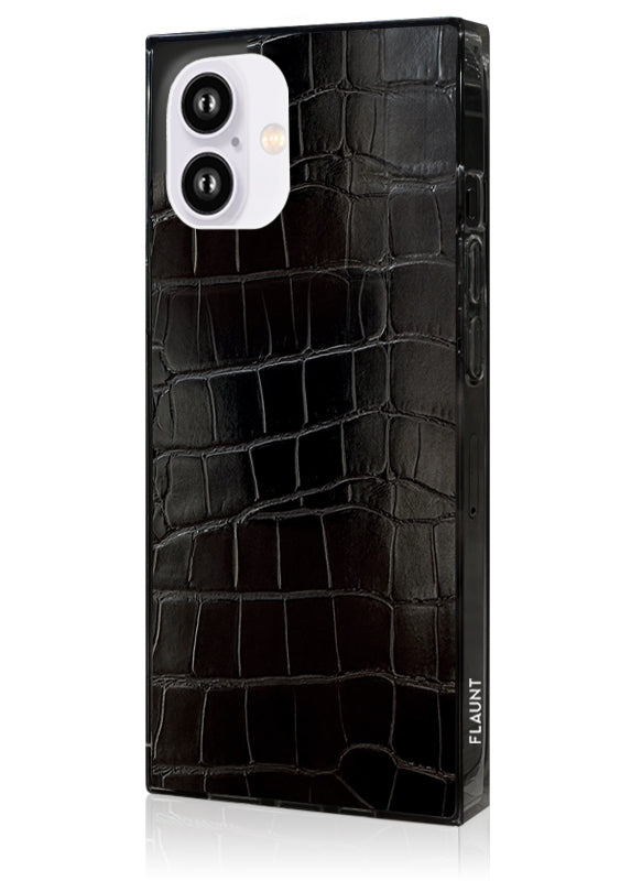 SQUARE? Black Crocodile Faux Leather iPhone Case