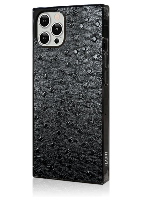 SQUARE? Black Ostrich Faux Leather iPhone Case