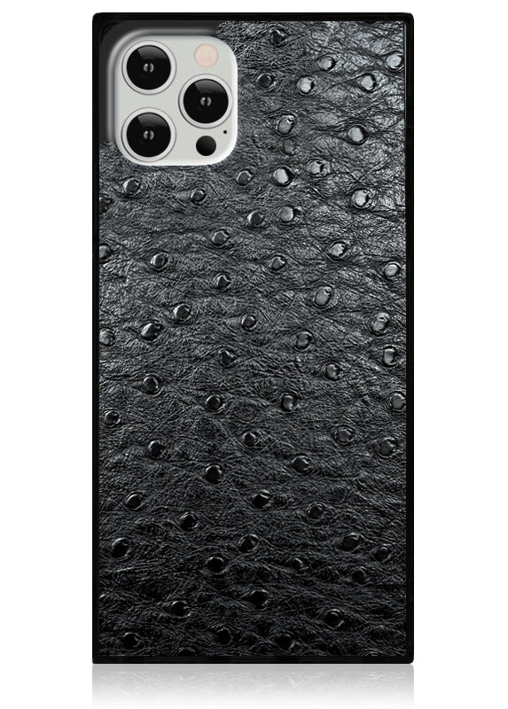 SQUARE? Black Ostrich Faux Leather iPhone Case