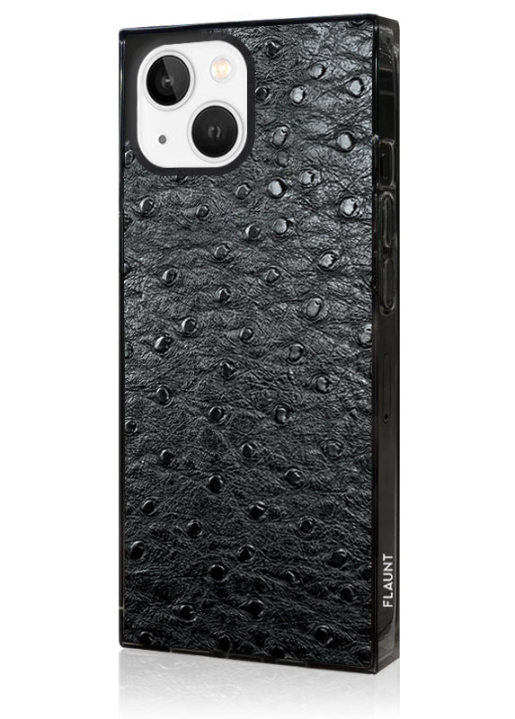 SQUARE? Black Ostrich Faux Leather iPhone Case