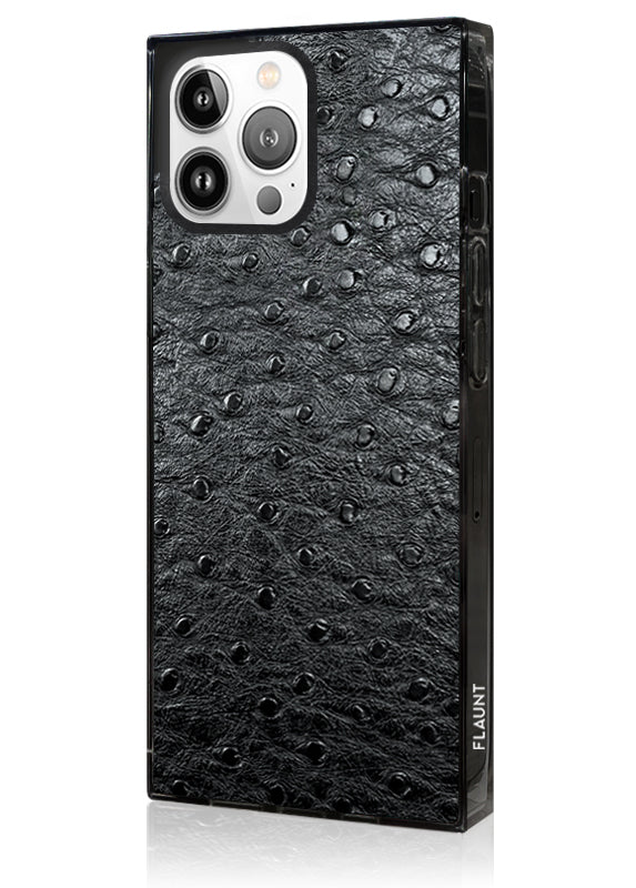 SQUARE? Black Ostrich Faux Leather iPhone Case