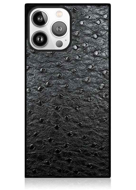 SQUARE? Black Ostrich Faux Leather iPhone Case