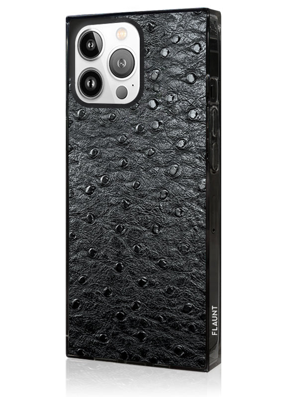 SQUARE? Black Ostrich Faux Leather iPhone Case