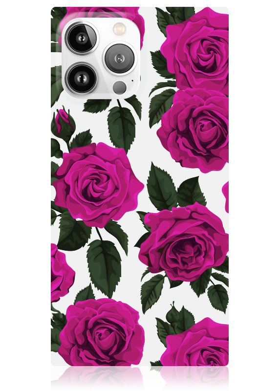 SQUARE? Fuchsia Rose Print iPhone Case