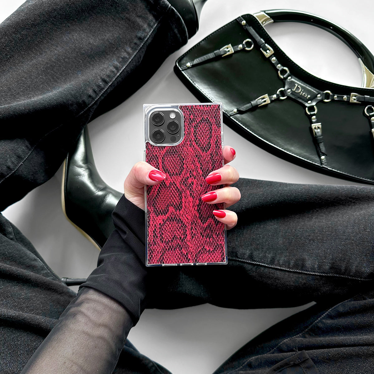 SQUARE? Red Python Faux Leather iPhone Case