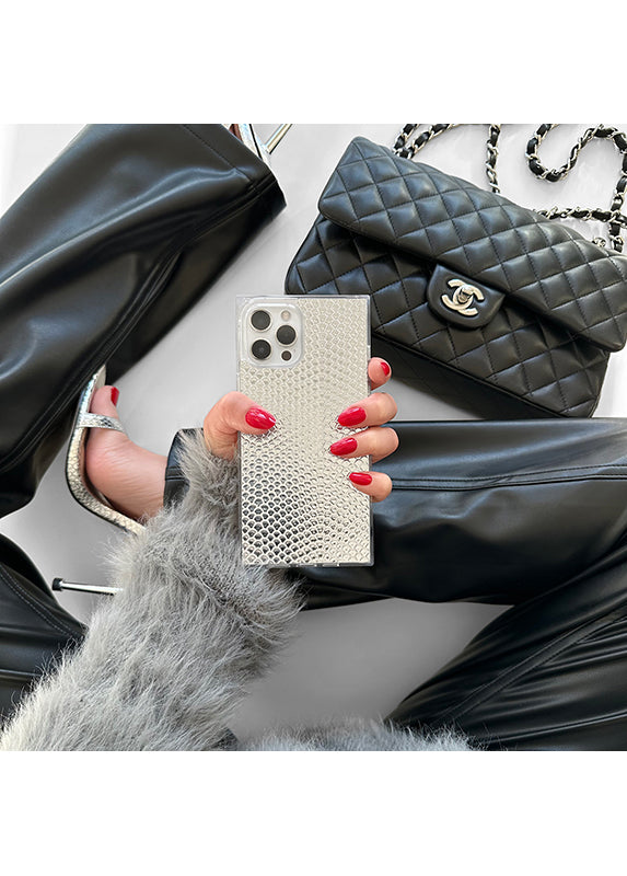 SQUARE? Silver Metallic Snakeskin Faux Leather iPhone Case