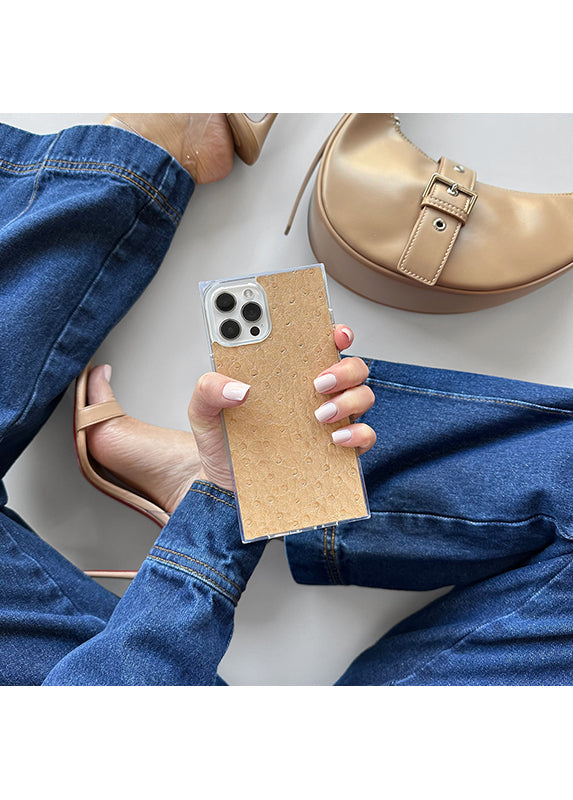 SQUARE? Tan Ostrich Faux Leather iPhone Case