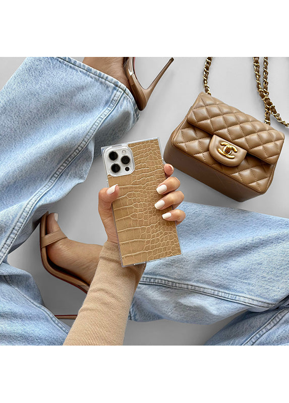 SQUARE? Tan Crocodile Faux Leather iPhone Case